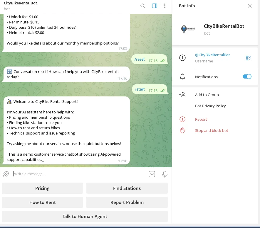 CityBike Rental - AI Customer Service Bot